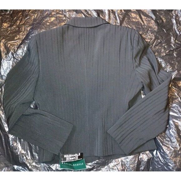 5/$25 NWT Sz 10 Vintage Women’s Black On Black Striped Blazer Stretch - Picture 9 of 9